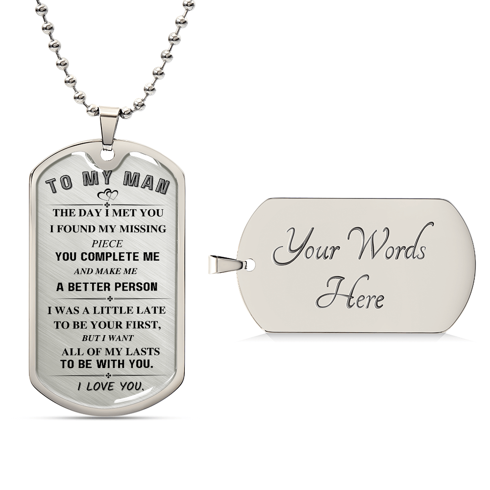 To My Man, You Complete Me, Luxury Graphic Dog Tag Necklace