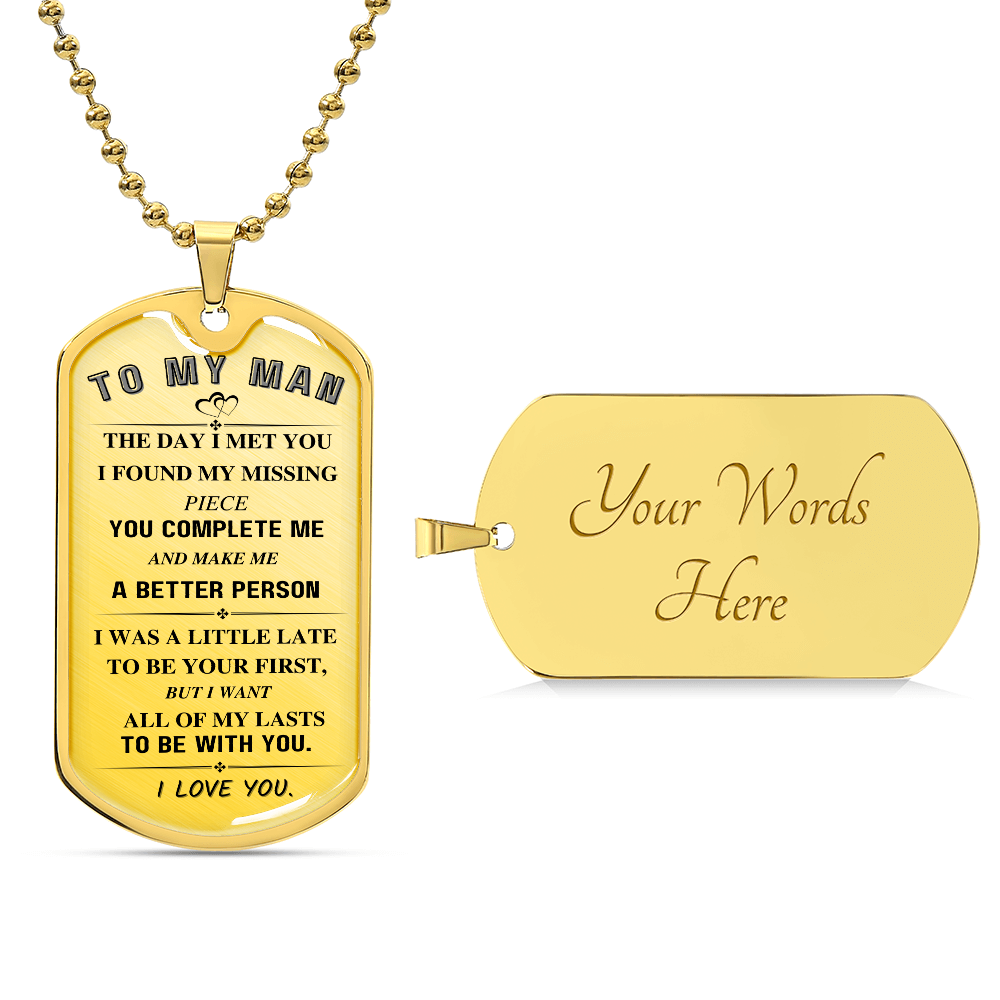 To My Man, You Complete Me, Luxury Graphic Dog Tag Necklace