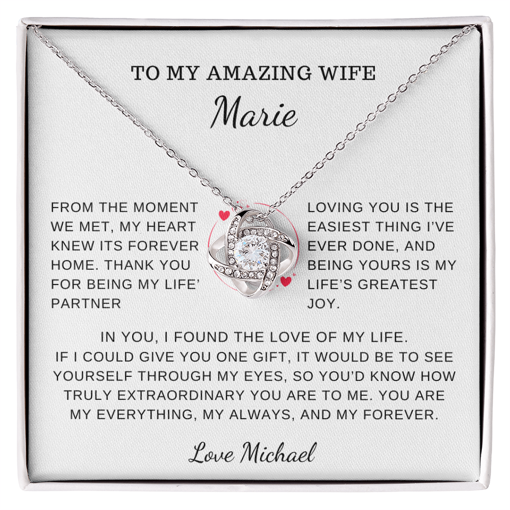 To My Amazing Wife Personalized, My Always And Forever Love Knot Necklace